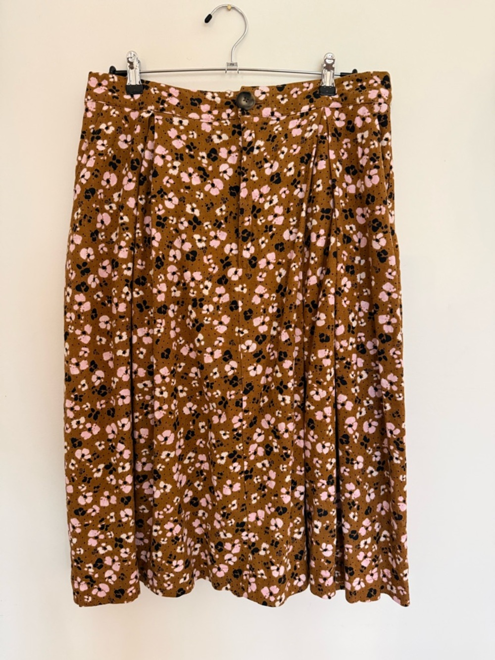 Who What Wear Brown Midi Skirt with Pink and Black Floral Print
